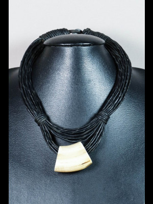 Necklace leather threads and a bone bead