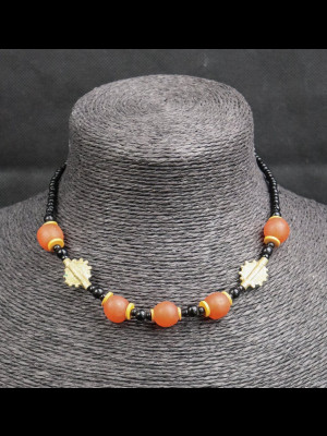 Necklace with glass beads from Ghana and brass beads