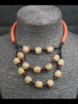 Necklace with glass beads from Ghana and koffi beads