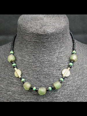 Necklace with glass beads from Ghana and brass beads