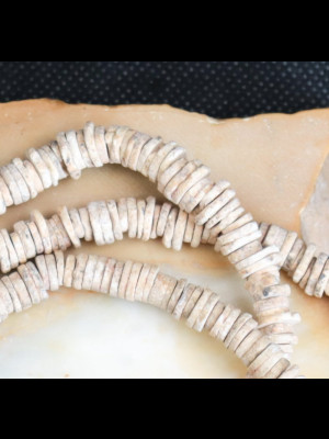 Old African ostrich egg shell heishi trade beads 