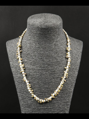 Necklace with glass trade beads and small brass beads