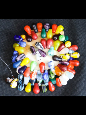 Strand of 73 big teardrop glass beads from Bohemia (Bohemian wedding beads)