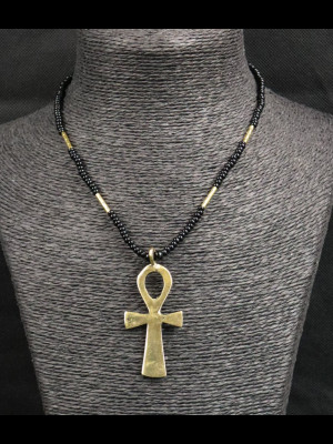 Brass cross of life necklace