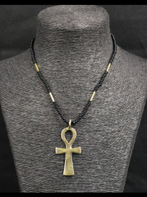Brass cross of life necklace