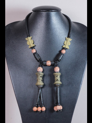 Necklace with bakelite heishi trade beads (koffi beads), brass and terra cotta beads