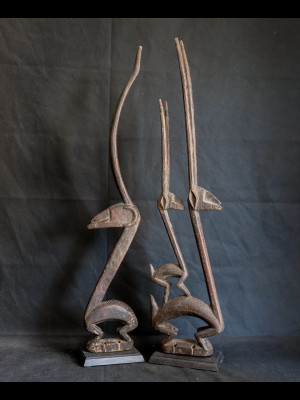 Couple of Bambara crest masks tchiwara (Mali)