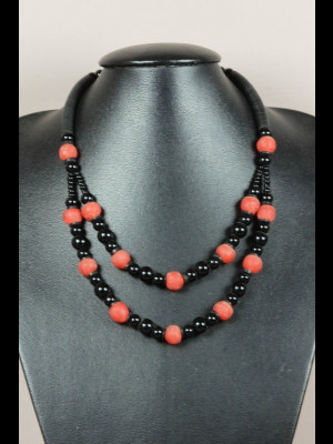 Necklace with bakelite heishi disk beads and glass beads