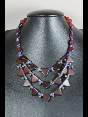 Exceptional necklace with old brass beads, antique glass beads from Bohemia and chevron beads