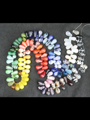 Strand of 129 big teardrop glass trade beads (Bohemian wedding beads)