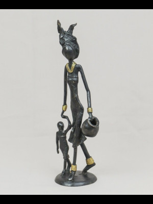 Woman with a child carrying a bucket (Bronze from Ouagadougou)