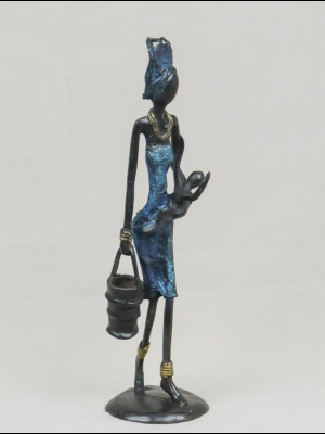 Woman with a child carrying a bucket (Bronze from Ouagadougou)