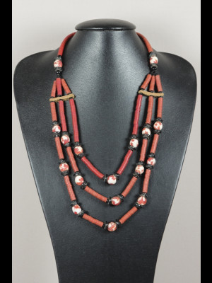 Necklace with bakelite heishi disk beads and glass beads