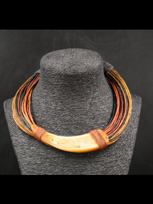 Necklace 25 leather threads and warthog tusk