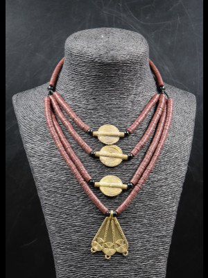 Necklace with bakelite heishi trade beads (koffi beads) and brass beads