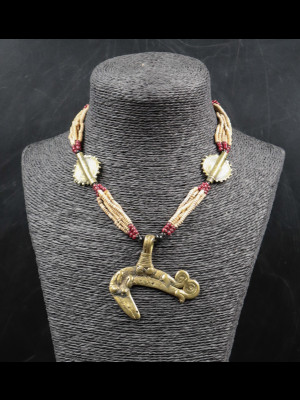 Necklace with glass, brass and terra cotta beads 