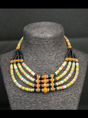 Necklace with koffi beads, carnelian beads and glass beads