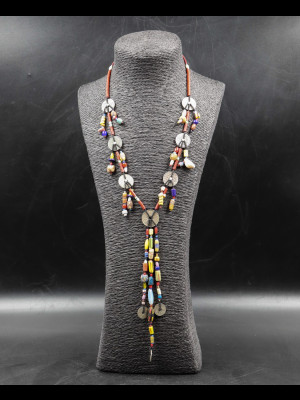 Necklace with glass trade beads and old coins