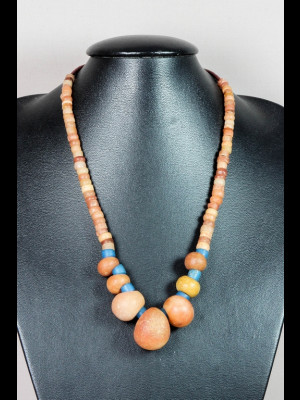 Necklace with excavated stone beads, glass trade beads and koffi beads