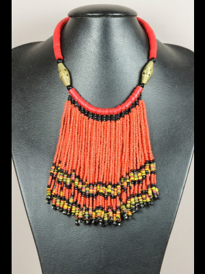 Necklace with bakelite heishi disk beads, brass and glass beads