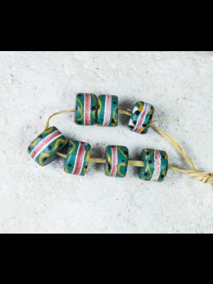 7 uncommon matched antique millefiori trade beads