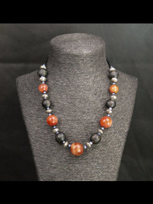   Necklace with carnelian and wooden beads