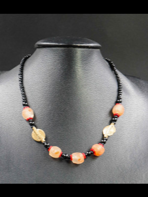 Necklace with glass beads from Ghana and brass beads