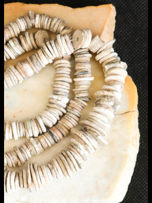 Old African ostrich egg shell heishi trade beads 