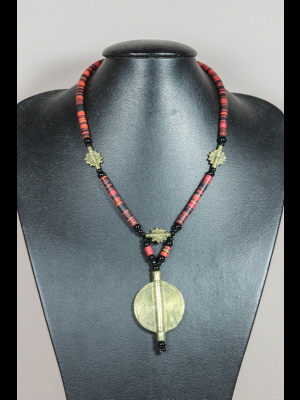Necklace with brass beads and African bakelite heishi disks beads